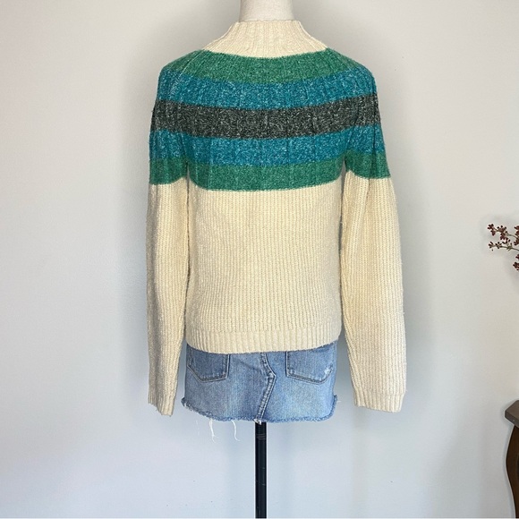 Cream sweater with Green, blue and grey striped top of sweater - Picture 5 of 6